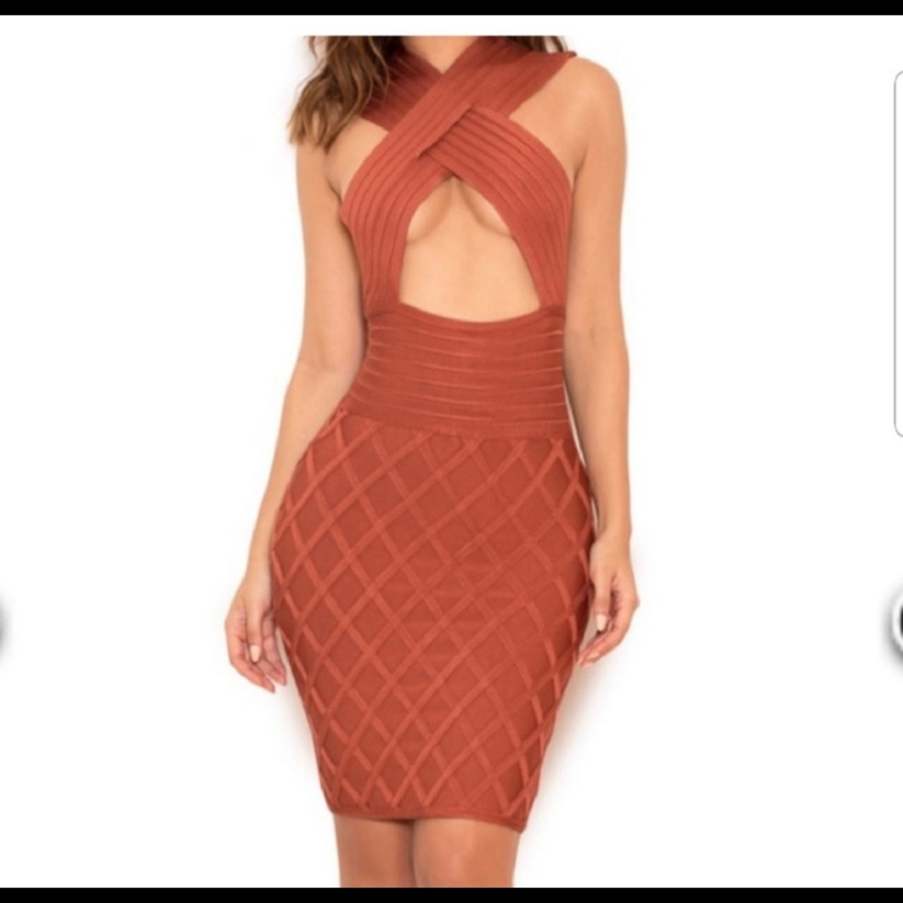 House of CB
Burnt Brown Crossover Bandage Dress